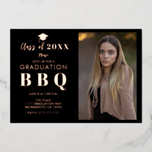 Rose Gold und schwarze echte Folien-Abschlussfeier Folieneinladung