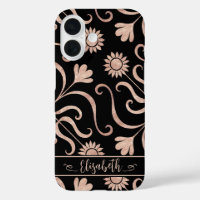 Rose Gold und Schwarze Flora Damaske