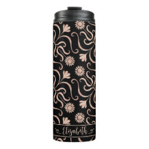 Rose Gold und Schwarze Flora Damaske