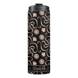 Rose Gold und Schwarze Flora Damaske Thermosbecher
