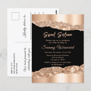 Rose Gold und schwarze Glam-Tears Sweet Sixteen Postkarte