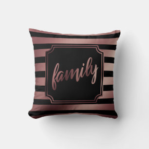 Rose Gold und schwarze Streifen mit Familientypogr Kissen
