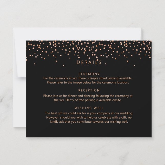 Rose Gold und Schwarzer Glitzer - Detailkarte Einladung (Vorderseite)