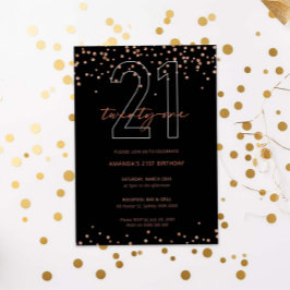 Rose Gold und schwarzer Glitzer funkeln 21. Geburt Einladung