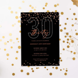 Rose Gold und schwarzer Glitzer funkeln 30. Geburt Einladung