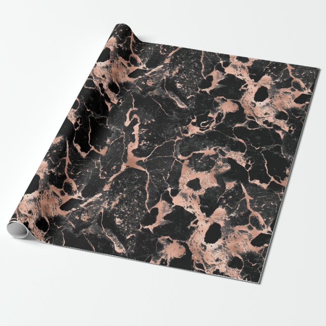 Rose Gold und schwarzer Marmor Geschenkpapier (Ungerollt)