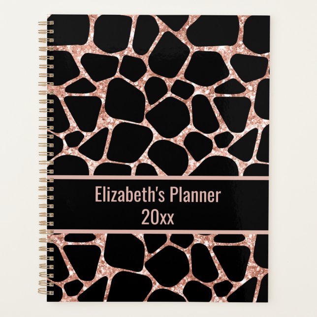 Rose Gold und schwarzer Tierdruck personalisiert Planer (Vorderseite)