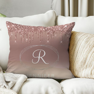 Rose Gold und Silber Glitter Monogramm  Kissen