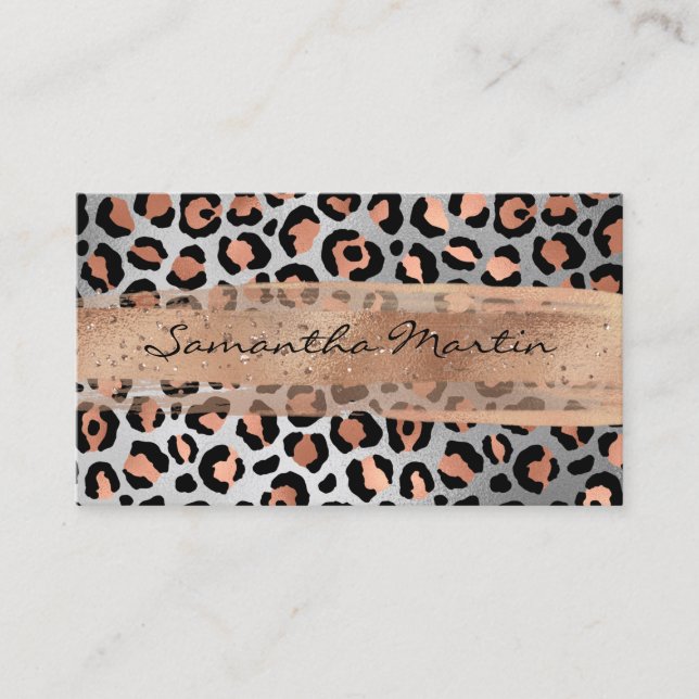Rose Gold und Silberfolie Leopard Pinselstriche Visitenkarte (Vorderseite)