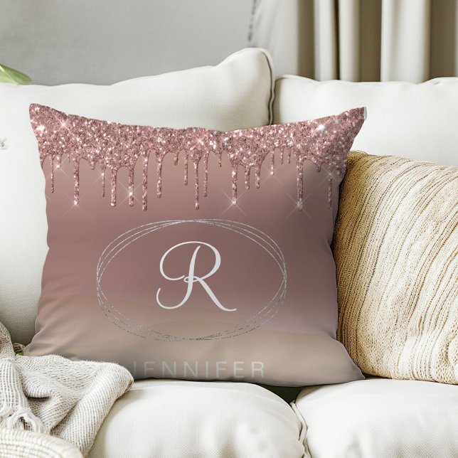 Rose Gold und Silver Glitzer Monogram Kissen (Von Creator hochgeladen)