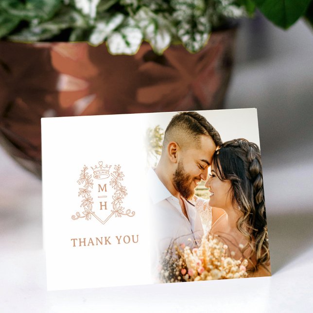 Rose Gold und Weiß Hochzeit Foto Gefallen Dankeskarte (Von Creator hochgeladen)