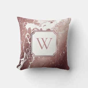 Rose Gold und weißes Marmormuster mit Monogramm Kissen
