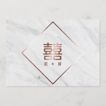 Rose Gold und Weißmarmor Chinesisch Save the Date
