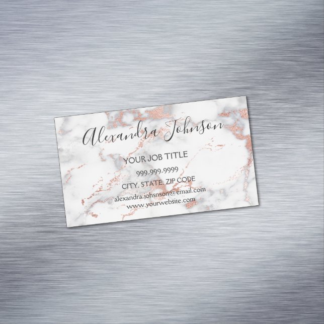 Rose Gold und Weißmarmor Magnetische Visitenkarte (Beispiel)