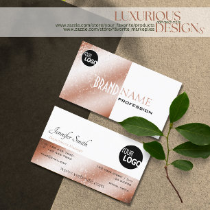 Rose Gold und White Glitzer Stars mit Logos Modern Visitenkarte