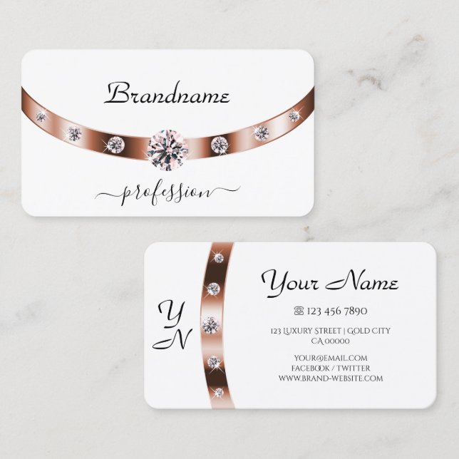 Rose Gold und White Monogram Diamonds Visitenkarte (Vorne/Hinten)
