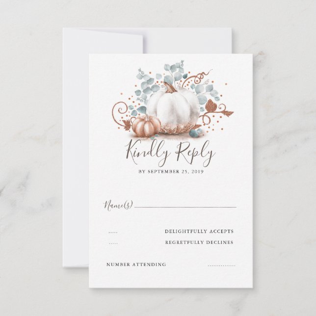 Rose Gold und White Pumpkins Hochzeit im Herbst UA RSVP Karte (Vorderseite)