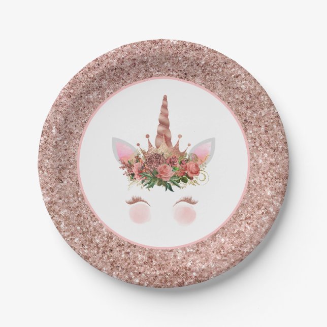 Rose Gold Unicorn Princess Pappteller (Vorderseite)