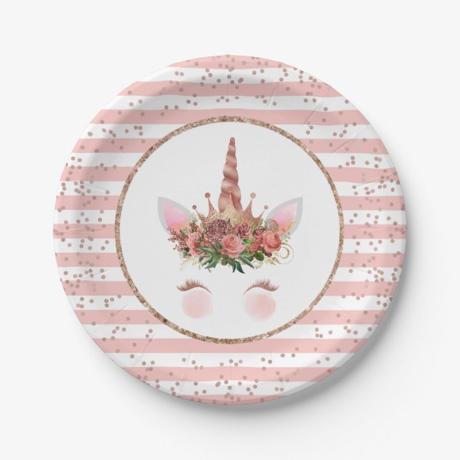 Rose Gold Unicorn Princess Pappteller (Vorderseite)