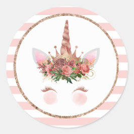 Rose Gold Unicorn Princess Runder Aufkleber