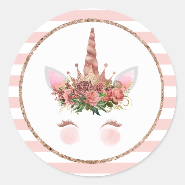 Rose Gold Unicorn Princess Runder Aufkleber (Vorderseite)