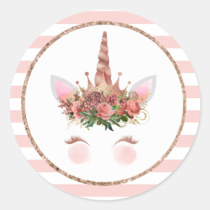 Rose Gold Unicorn Princess Runder Aufkleber