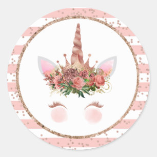 Rose Gold Unicorn Princess Runder Aufkleber