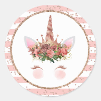 Rose Gold Unicorn Princess Runder Aufkleber