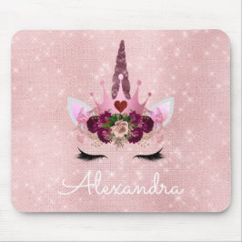 Rose Gold Unicorn Sparkle Princess Monogram Name Mousepad