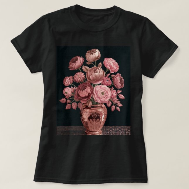 Rose Gold Vase Rose Schwarzer T - Shirt (Design vorne)