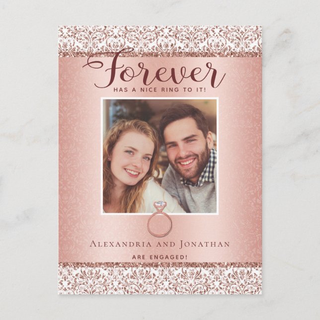 Rose Gold Verlobung Ankündigung Postkarte (Vorderseite)