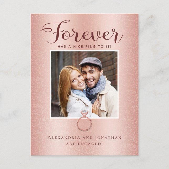 Rose Gold Verlobung Foto Ankündigung Postkarte (Vorderseite)