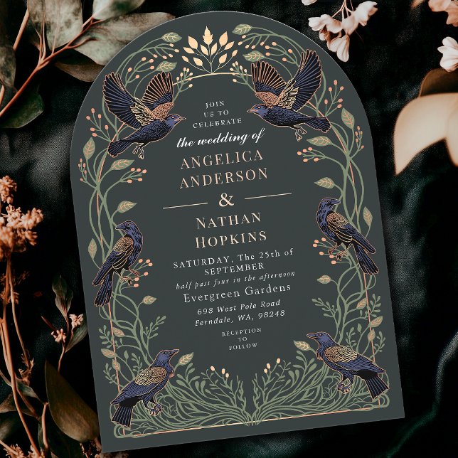 Rose Gold verzauberte Gothic Raven Wedding Ach Einladung (Von Creator hochgeladen)