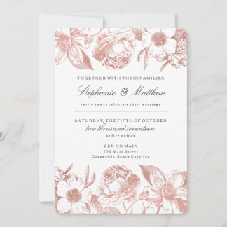 Rose Gold Vintage Blumenhochzeit Einladung