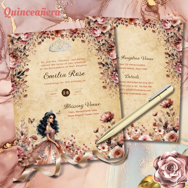 Rose Gold Vintage Quinceanera Kleidung Blumenstrau (Von Creator hochgeladen)