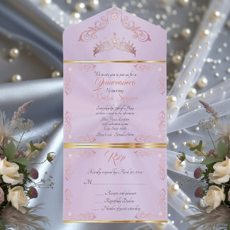 Rose Gold Vintage-Rand Quinceanera - Lavendel All In One Einladung