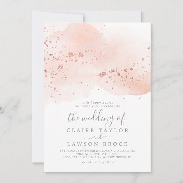 Rose Gold Wasserfarbe Die Hochzeit von Einladung (Vorderseite)