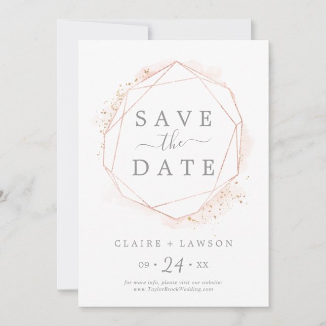 Rose Gold Wasserfarbe Geometrisch Save The Date (Vorderseite)