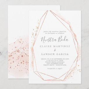 Rose Gold Wasserfarbe Geometrische Hochzeit Einladung