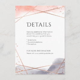 Rose Gold Wasserfarbe Geometrische Hochzeitsdetail Begleitkarte