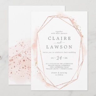 Rose Gold Wasserfarbe Geometrische Lässige Hochzei Einladung