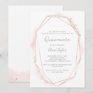 Rose Gold Wasserfarbe Geometrische Quinceñera Einladung