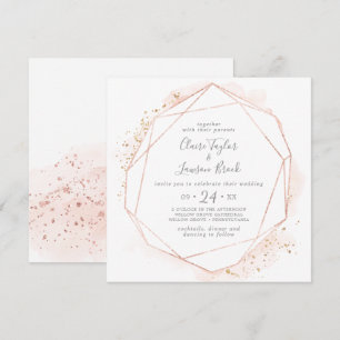Rose Gold Wasserfarbe Geometrische Square Hochzeit Einladung