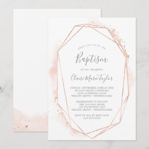 Rose Gold Wasserfarbe Geometrische Taufe Einladung