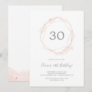 Rose Gold Wasserfarbe Geometrisches 30. Geburtstag Einladung