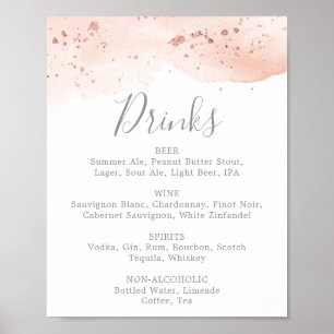 Rose Gold Wasserfarbe Hochzeitsgetränke Menü Schil Poster