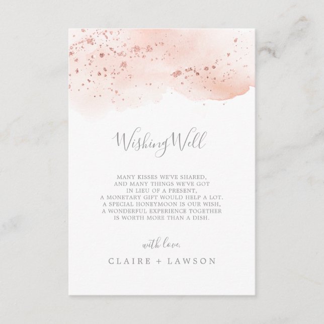 Rose Gold Wasserfarbe Hochzeitskarte zum Wohlfühle Begleitkarte (Vorderseite)