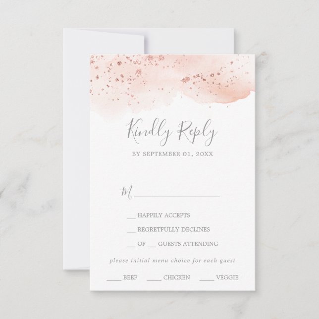 Rose Gold Wasserfarbe Menü Auswahl RSVP Karte (Vorderseite)