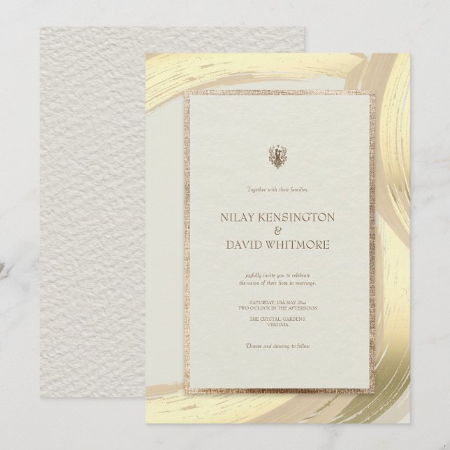 Rose Gold Wasserfarbe Pinselstriche Hochzeit Einladung (Vorne/Hinten)