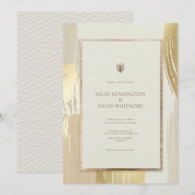 Rose Gold Wasserfarbe Pinselstriche Hochzeit Einladung (Vorne/Hinten)